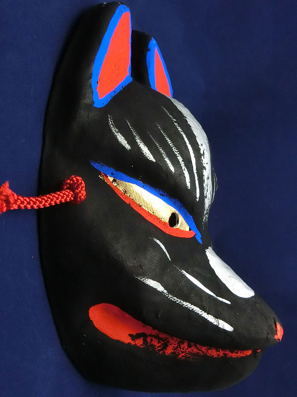 京都きつね面・黒｜口閉じ