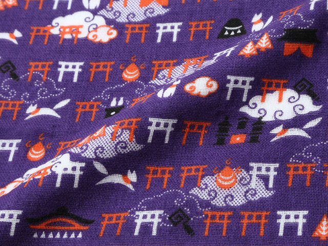 タオルはんかち ‐雨の稲荷【紫】‐