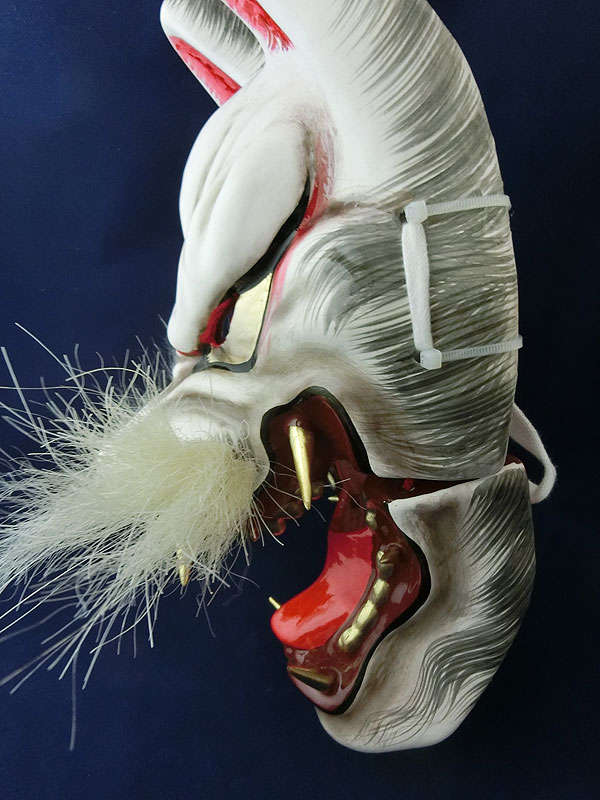 柿田勝郎面工房：石見神楽面 悪狐（白狐 咥え有 2号型）