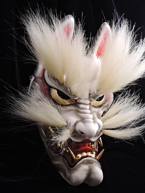 柿田勝郎面工房：石見神楽面 悪狐（白狐 眉毛有 1号型）