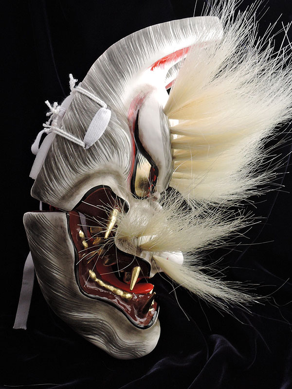 柿田勝郎面工房:石見神楽面 悪狐(白狐 眉毛有 1号型)