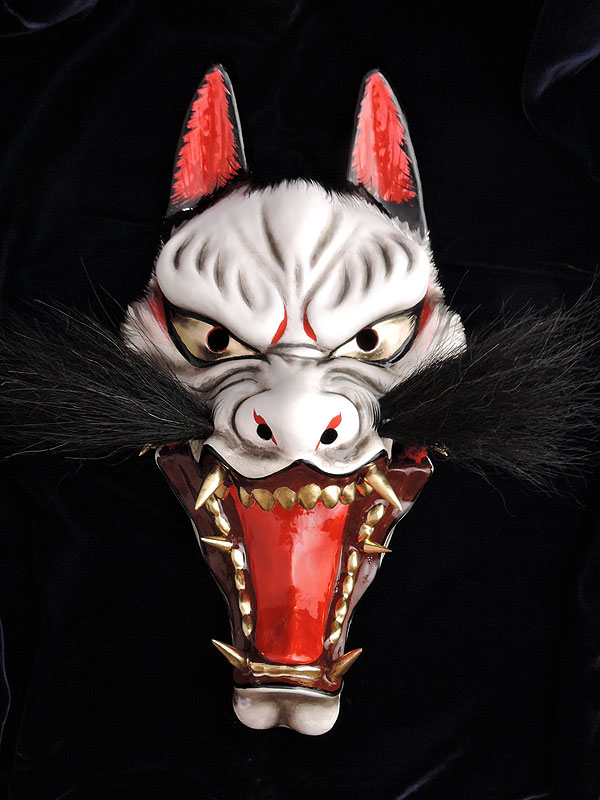 柿田勝郎面工房：石見神楽面 悪狐（黒狐 2号型）