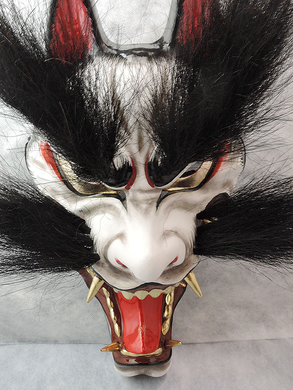 石見神楽面：悪狐（黒毛・眉毛有）