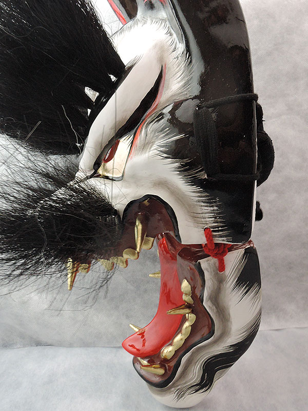 石見神楽面：悪狐（黒毛・眉毛有）