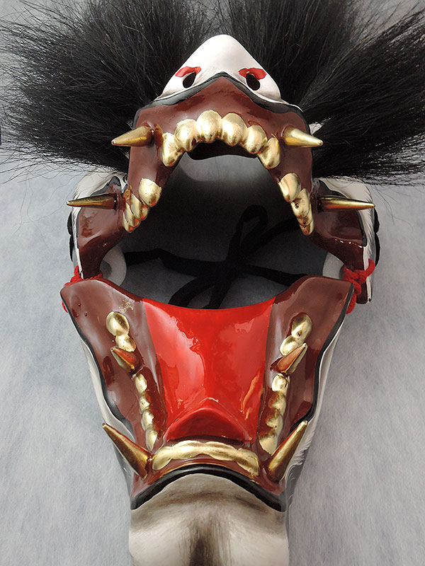 柿田勝郎面工房：石見神楽面 悪狐（黒狐 眉毛有 3号型）