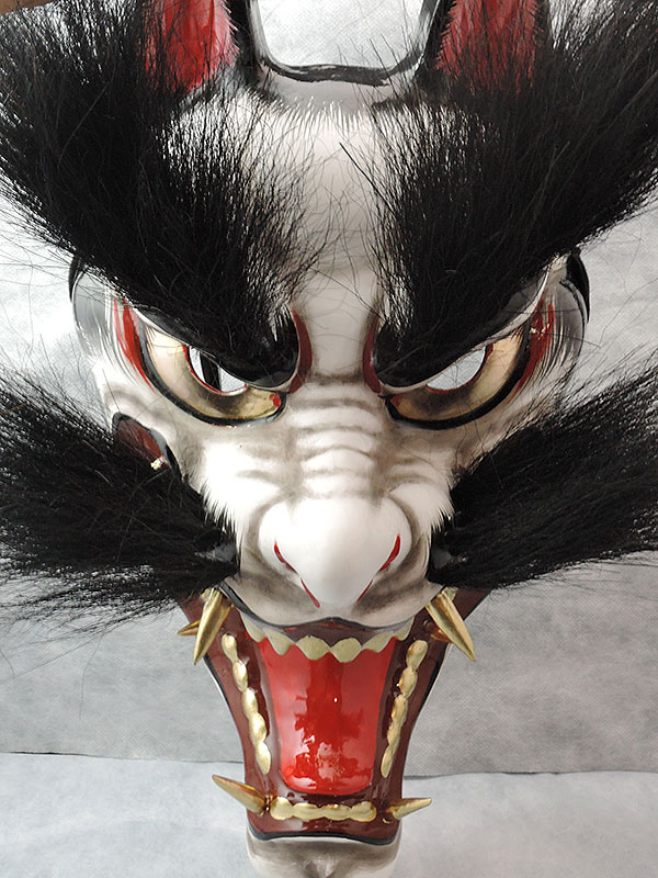 石見神楽面：悪狐（黒毛・大・眉毛有）