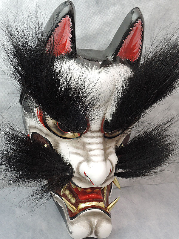 石見神楽面：悪狐（黒毛・大・眉毛有）