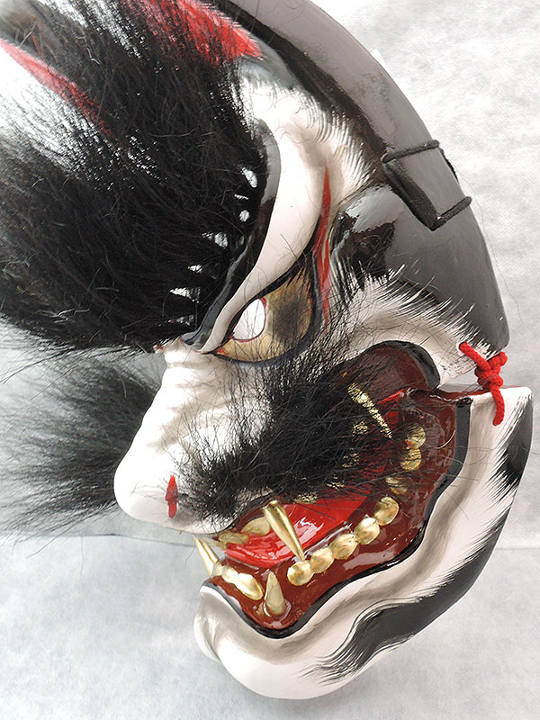 石見神楽面：悪狐（黒毛・大・眉毛有）