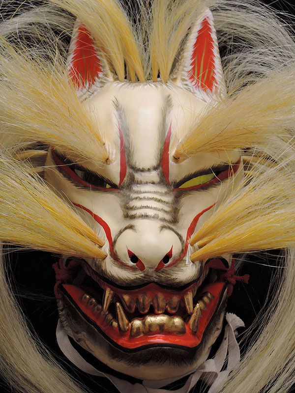 柿田勝郎面工房：石見神楽面　悪狐（白狐　金毛　旧型）