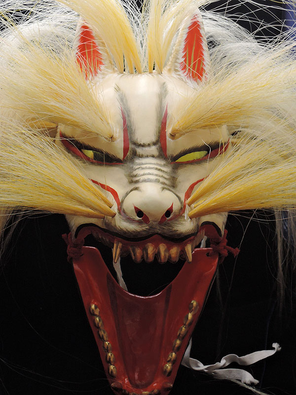 柿田勝郎面工房：石見神楽面　悪狐（白狐　金毛　旧型）