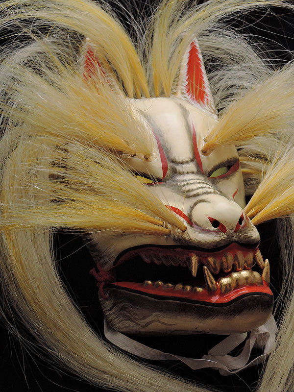 柿田勝郎面工房：石見神楽面　悪狐（白狐　金毛　旧型）