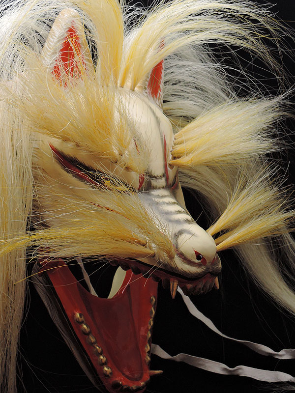 柿田勝郎面工房：石見神楽面 悪狐（白狐 金毛 旧型）