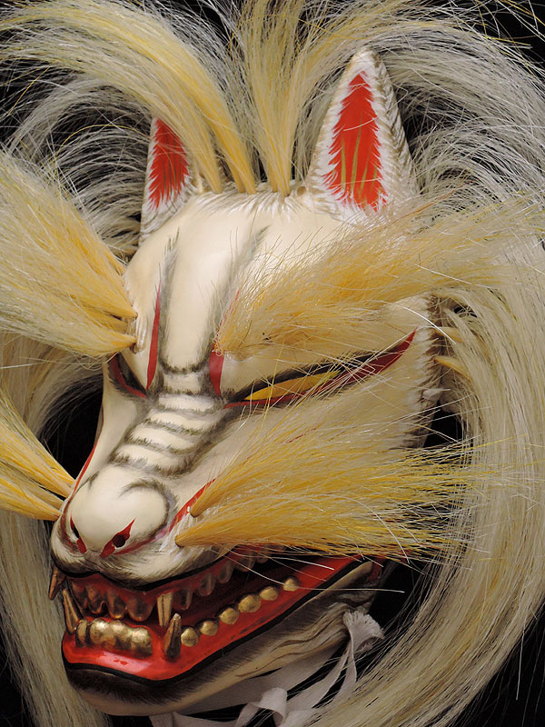 柿田勝郎面工房：石見神楽面　悪狐（白狐　金毛　旧型）