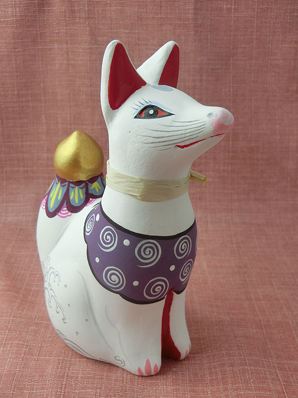 古い 土人形 お稲荷さん 2 古道具 アンティーク オブジェ 神具・稲荷社【陶器製眷属像：稲荷・狐 サイズ3.0寸（一対）】稲荷