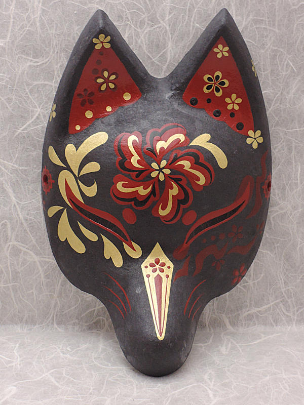 狐面「朱華　黒」≪羽二重張り≫Kichi型3式