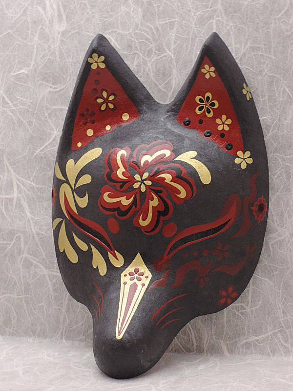 狐面「朱華　黒」≪羽二重張り≫Kichi型3式