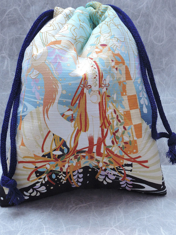 巾着「狐と月」（狐口面用）