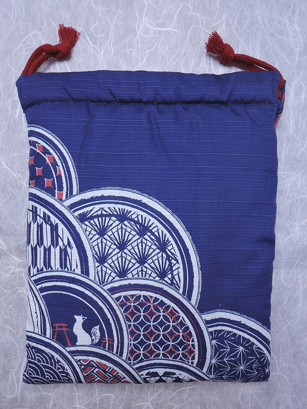 狐面堂：巾着「波和柄」（狐口面用）