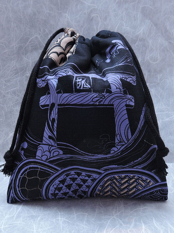 巾着「波和柄」（狐口面用）