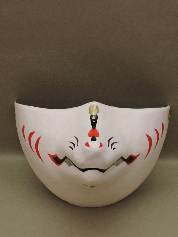 形崩れ割引】狐面堂：狐口面「銀」≪羽二重張り≫