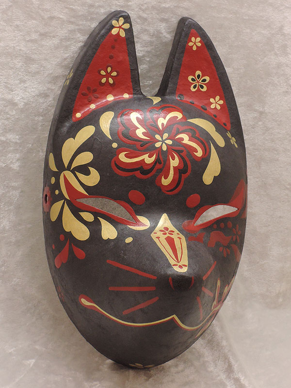 狐面「朱華　黒」≪羽二重張り≫