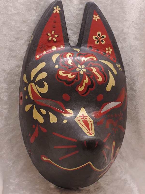 狐面「朱華　黒」≪羽二重張り≫（大）