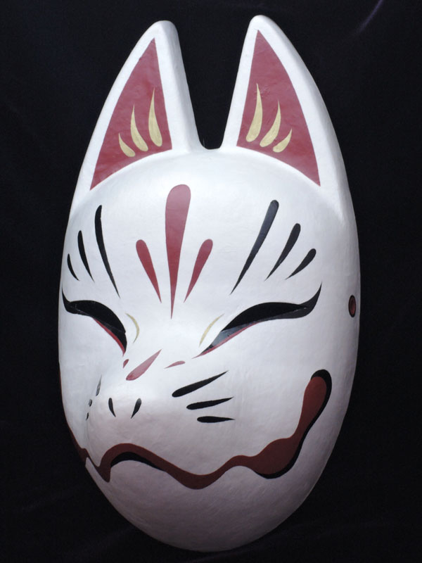 狐面 狐面堂 鈴稲 狐面堂：狐面「鈴稲 白」≪羽二重張り≫（大）