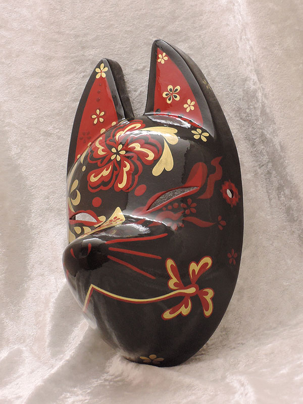 狐面「朱華　黒」（小）