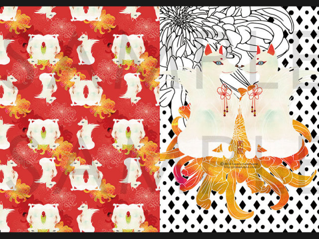 なせつ庵：クリアファイル「狐と菊」