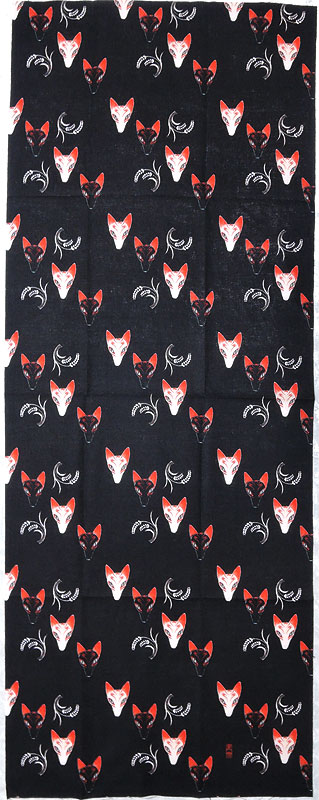 手拭い「白狐・黒狐の狐面」