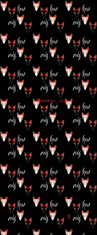 手拭い「白狐・黒狐の狐面」