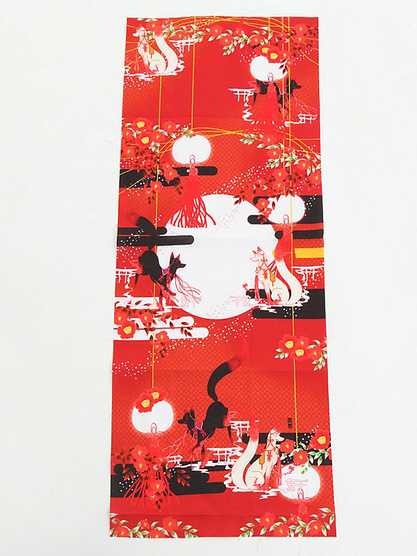 なせつ庵：手拭い「狐と椿」