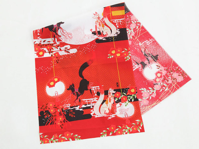 手拭い「狐と椿」