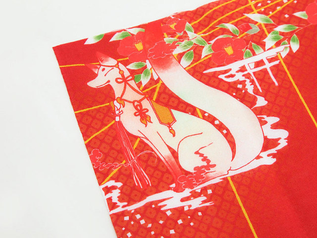 なせつ庵：手拭い「狐と椿」