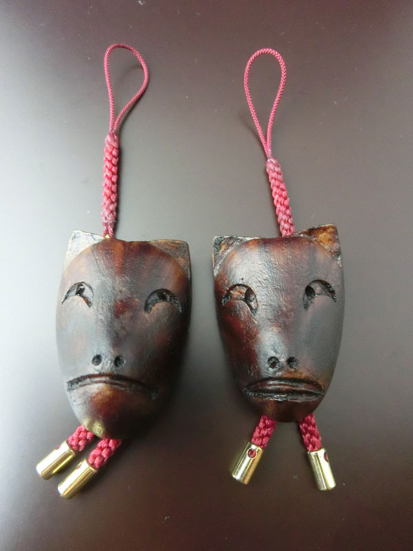 宗広面根付：阿吽狐根付