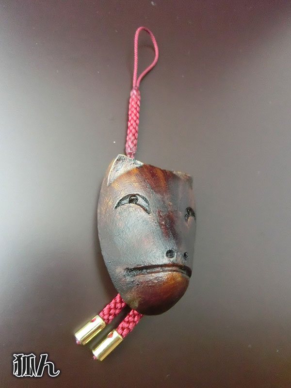 宗広面根付：阿吽狐根付