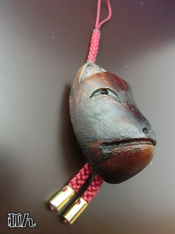 宗広面根付：阿吽狐根付