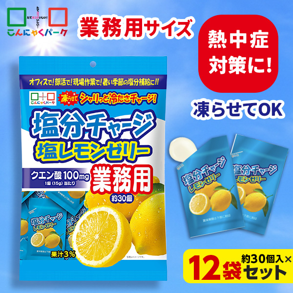 熱中症対策 凍らせてもおいしい！ 業務用 塩分チャージ塩レモンゼリー 塩分補給 夏限定 こんにゃくパーク まとめ買い パウチ 個包装タイプ ひとくちゼリー ゼリー ヨコオデイリーフーズ (1袋450g・約30個 ×12袋)