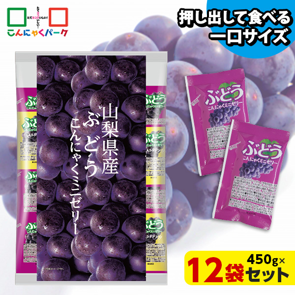 こんにゃくゼリー ひとくち蒟蒻ゼリー 山梨県産 ぶどう こんにゃくミニゼリー 乳酸菌配合 こんにゃくパーク パウチ 大容量 業務用 個包装タイプ ダイエット食品 ダイエットゼリー 蒟蒻 ヨコオデイリーフーズ (1袋450g/約30個 ×12袋入)