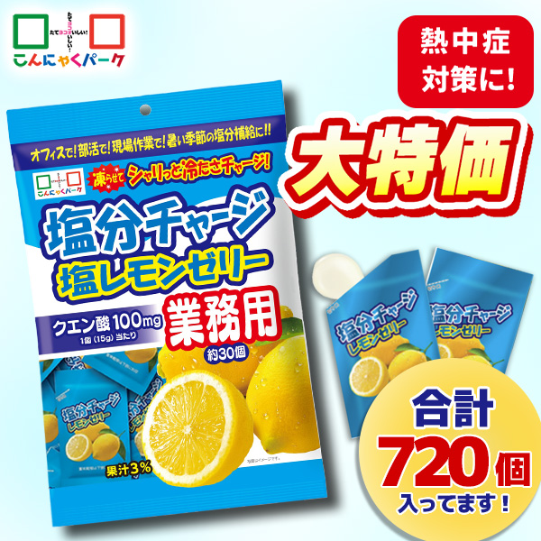 【29%OFF】熱中症対策 凍らせてもおいしい！ 業務用 塩分チャージ塩レモンゼリー 塩分補給 夏限定 大容量パック こんにゃくパーク まとめ買い パウチ 個包装タイプ ひとくちゼリー ゼリー ヨコオデイリーフーズ (1袋450g・約30個 ×24袋)