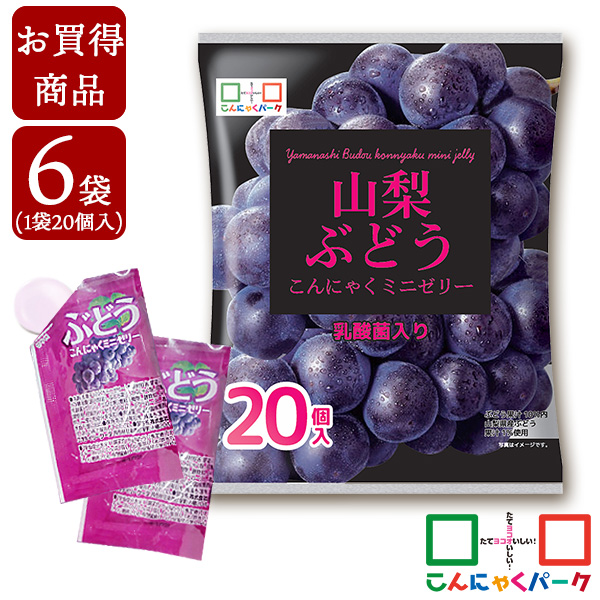 【賞味期限訳あり】【数量限定】【お買い得価格】 便利で食べやすいパウチタイプ！ ひとくち蒟蒻ゼリー 山梨 ぶどう こんにゃくミニゼリー お徳用 こんにゃくパーク 個包装 こんにゃくゼリー ダイエットゼリー 乳酸菌 蒟蒻  (1袋20個入*6袋)