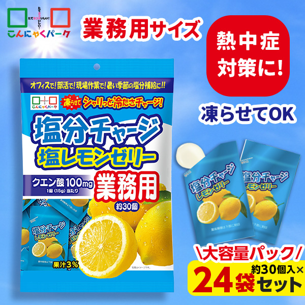 【23%OFF】熱中症対策 凍らせてもおいしい！ 業務用 塩分チャージ塩レモンゼリー 塩分補給 夏限定 大容量パック こんにゃくパーク まとめ買い パウチ 個包装タイプ ひとくちゼリー ゼリー ヨコオデイリーフーズ (1袋450g・約30個 ×24袋)