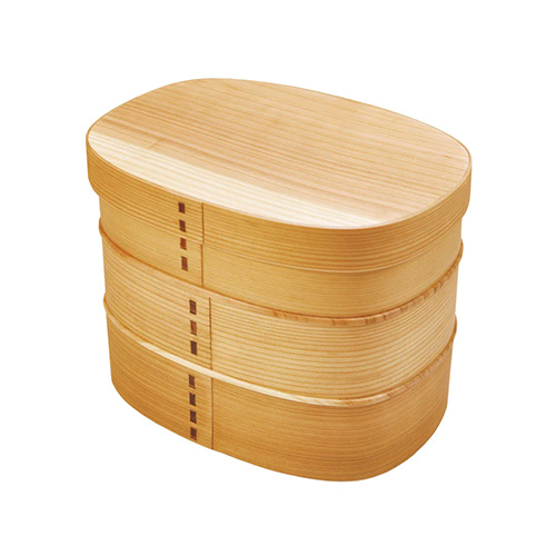 【新品　未使用　曲げわっぱ】木製　二段重ね　お重　赤 重箱 通販重箱 二段 曲げわっぱ 2段 弁当箱 お重 木製 2段重箱