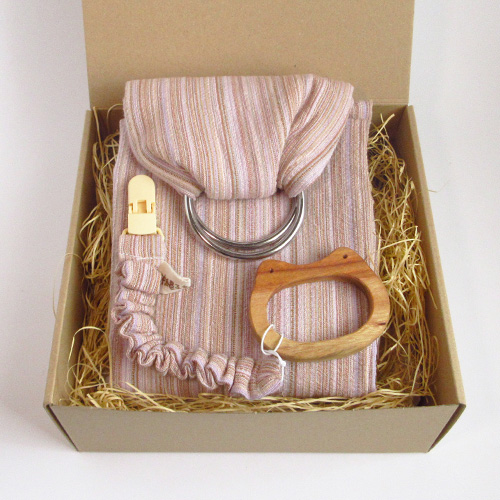 ギフトセット｜ベビースリング＆歯固め もこもこホルダーセット（箱ラッピング付）｜名入れ対応・選べるカラー＆デザイン（かえる or さかな）