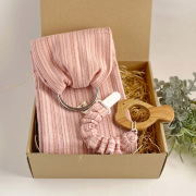 ギフトセット｜ベビースリング＆歯固め もこもこホルダーセット（箱ラッピング付）｜名入れ対応・選べるカラー＆デザイン（かえる or さかな）