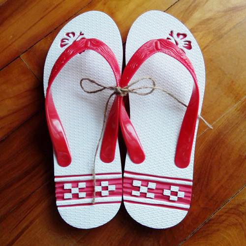 【沖縄ビーチサンダル】手彫りの島ぞうり【ミンサーとハイビスカス】ゴム草履