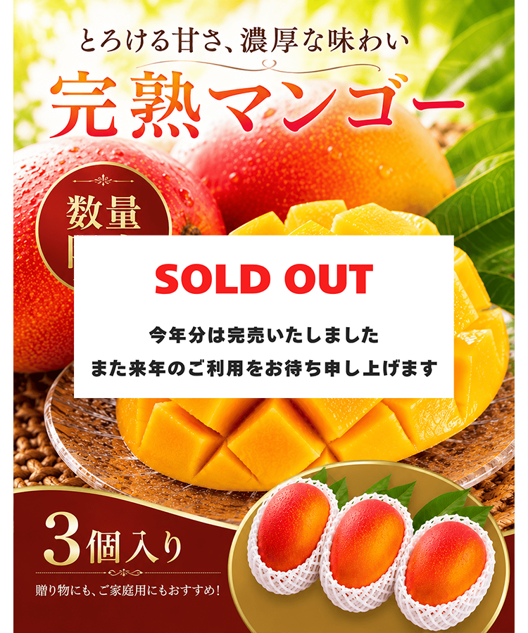 完売　マンゴー　３個