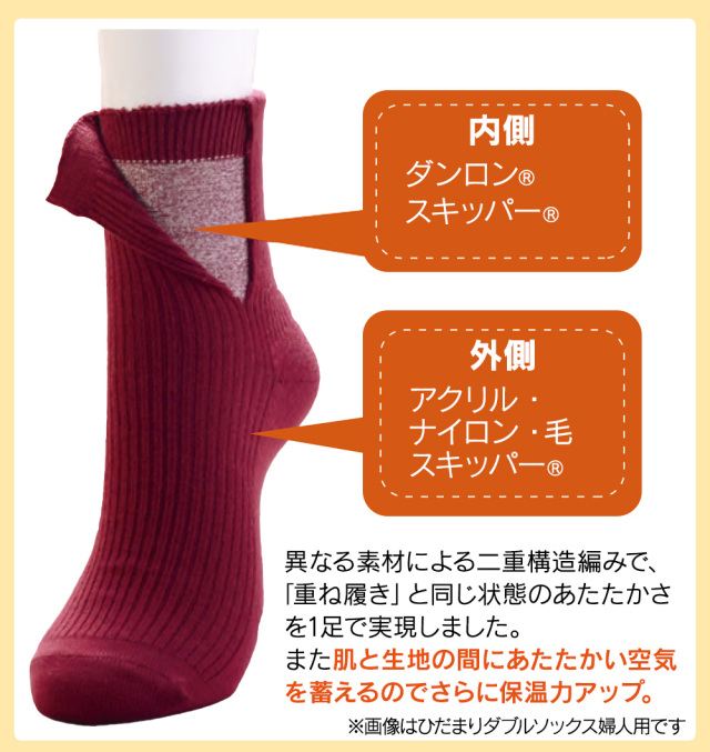 ひだまり　ダブルソックス　メンズ　レディース　ヒダマリ　ソックス　防寒45 ひだまり ダブルソックス 靴下 くつ下 くつした 防寒 保温 消臭