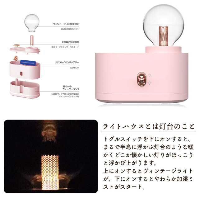 充電式卓上加湿器ヴィンテージライトハウス VL-1145P☆ヴィンテージ