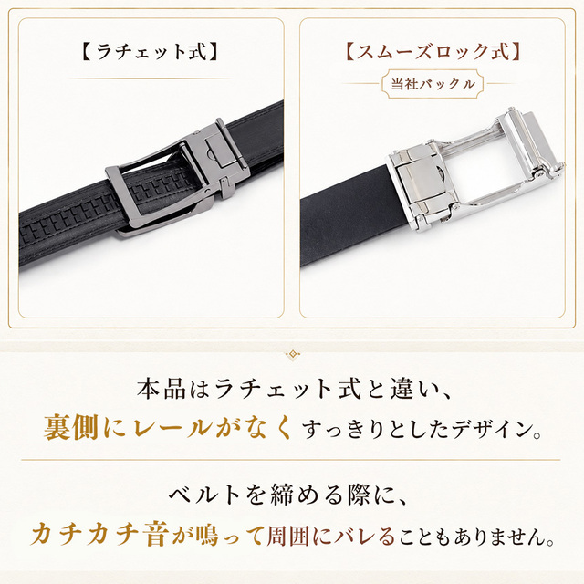 栃木レザー無段階スライドベルト（スムーズロックモデル）☆穴もピンも
